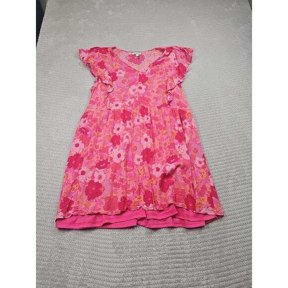 Andree By Unit Dress Womens 1X Floral Print Ruffled Vneck Tunic Dress - Picture 3 of 8